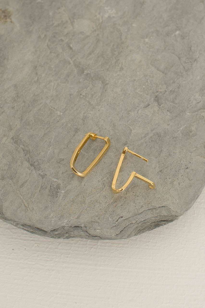 Block Twist Hoop Earrings, 14K Gold Plated