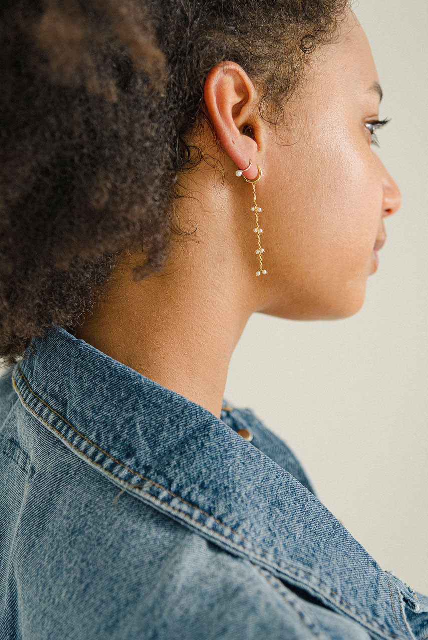 Tiny Pearl Hoop Earrings, 14K Gold