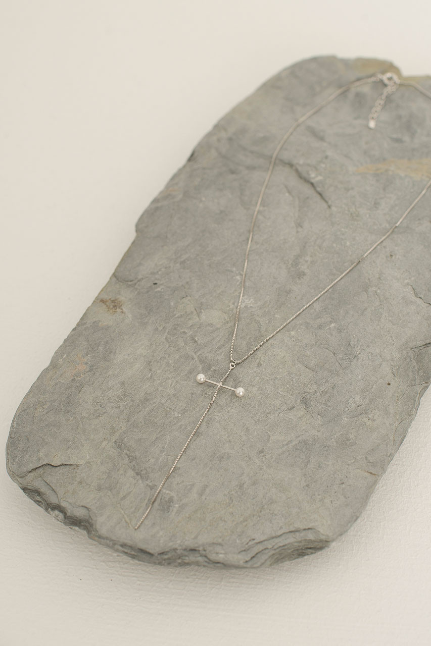 Mini Pearl Bar Necklace, Sterling Silver