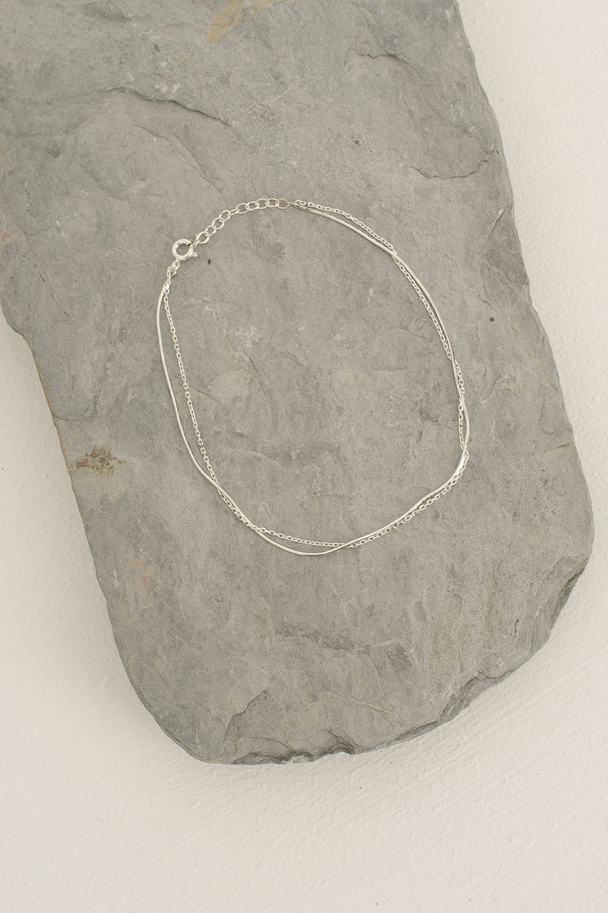 Simple Double Chain Anklet, Sterling Silver