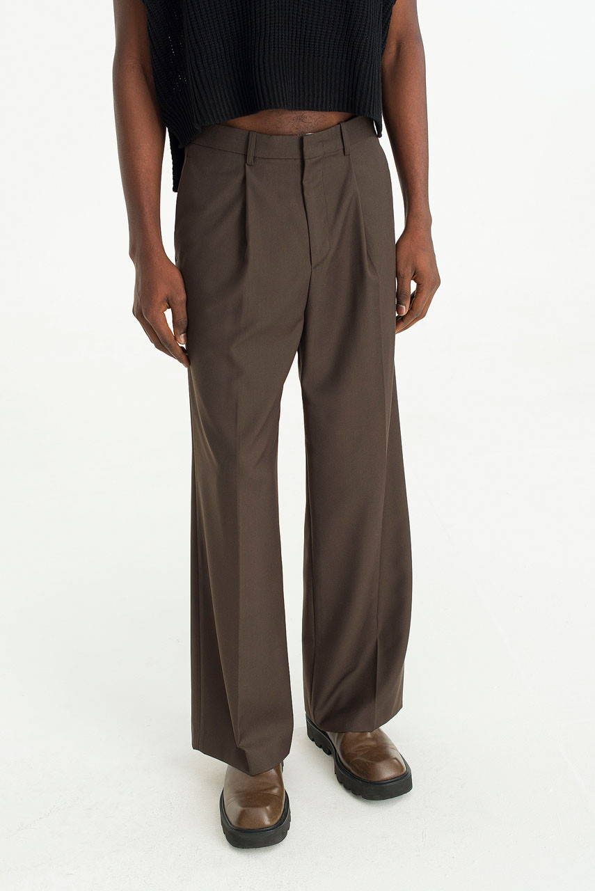 Menswear | Wide Single Pleat Pants, Dark Brown