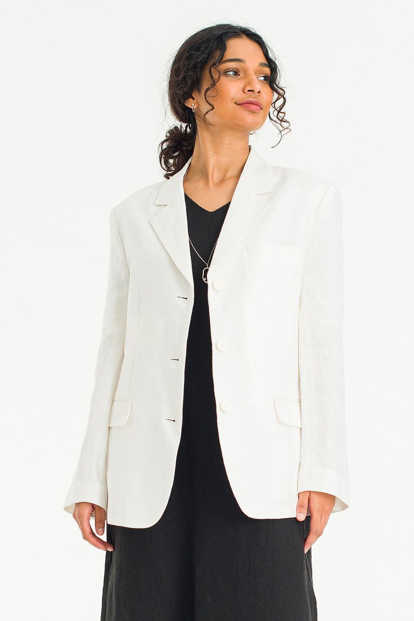 Linen Herringbone Jacket, Ivory