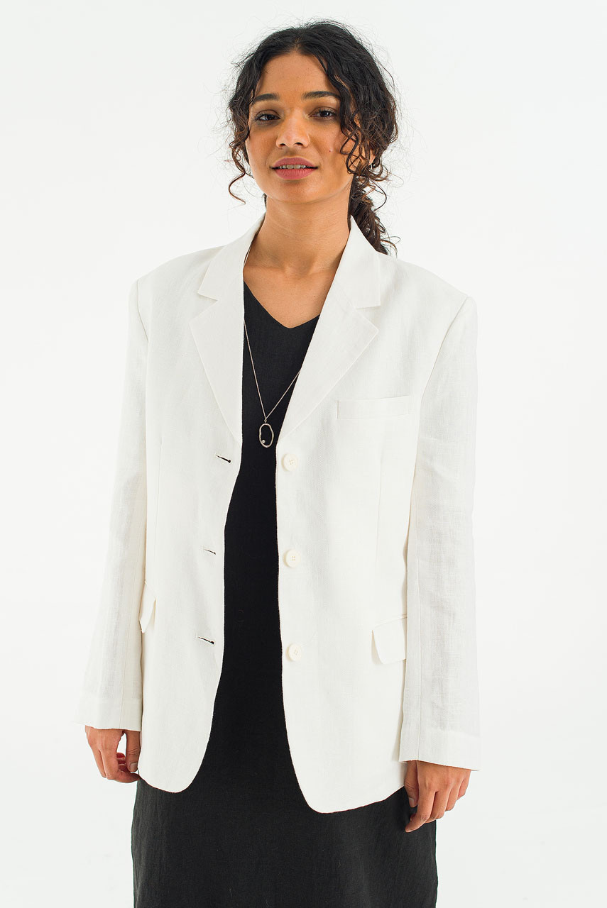 Linen Herringbone Jacket, Ivory