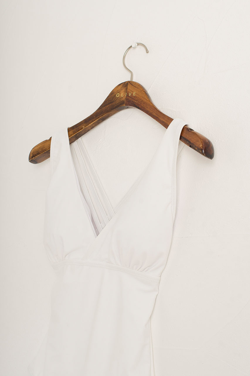 Deep V Neck Swimsuit, White