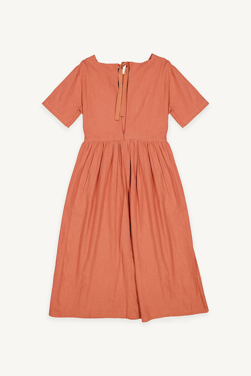 Square Neck Linen Dress, Brick