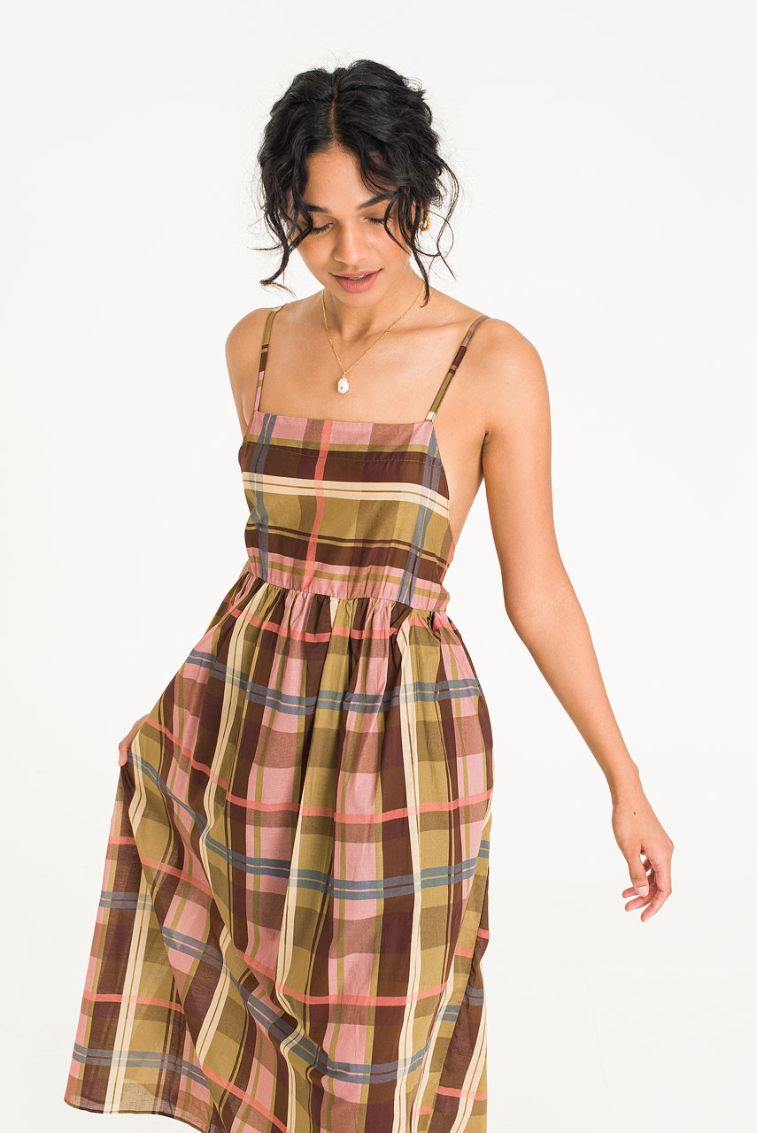 Check Slip Dress, Pink