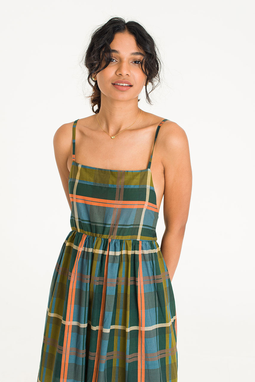 Check Slip Dress, Orange