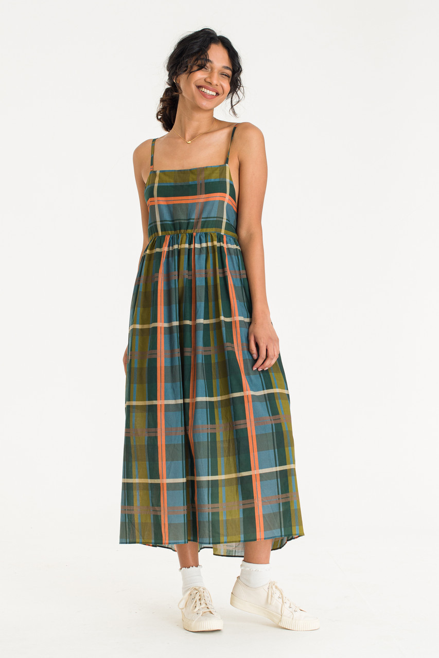 Check Slip Dress, Orange