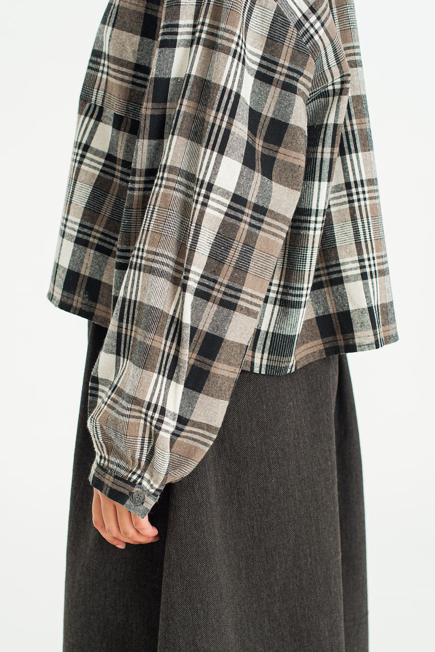 Large Check Over Size Short Shirt, Black