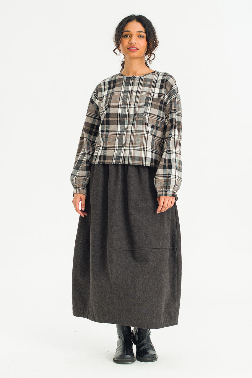Large Check Over Size Short Shirt, Black