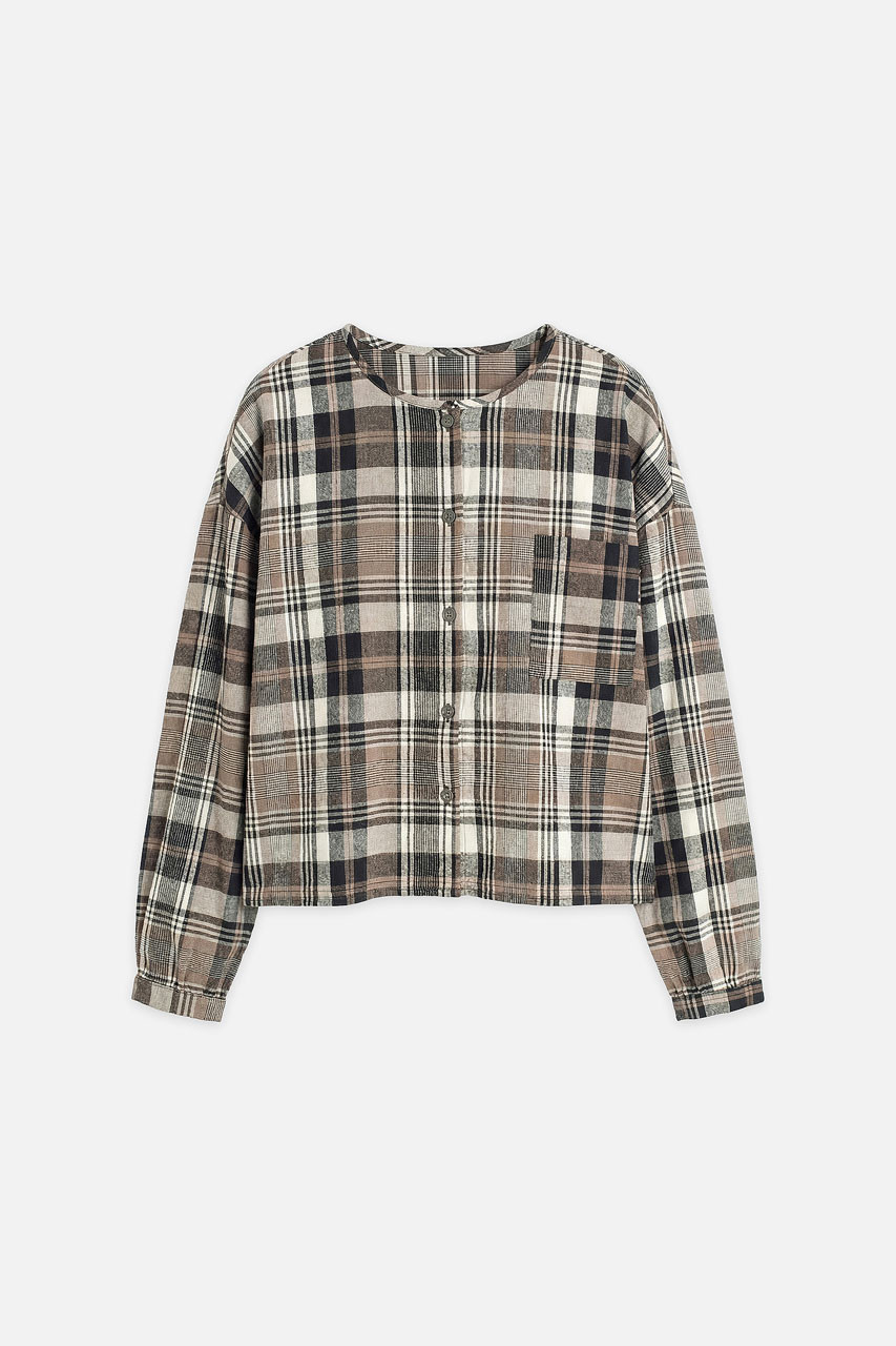 Large Check Over Size Short Shirt, Black