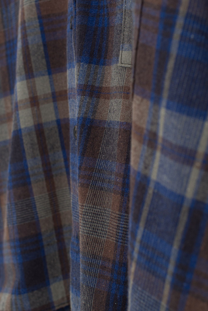 Large Check Over Size Short Shirt, Blue