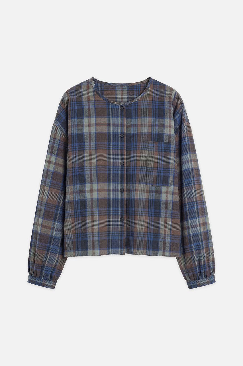 Large Check Over Size Short Shirt, Blue
