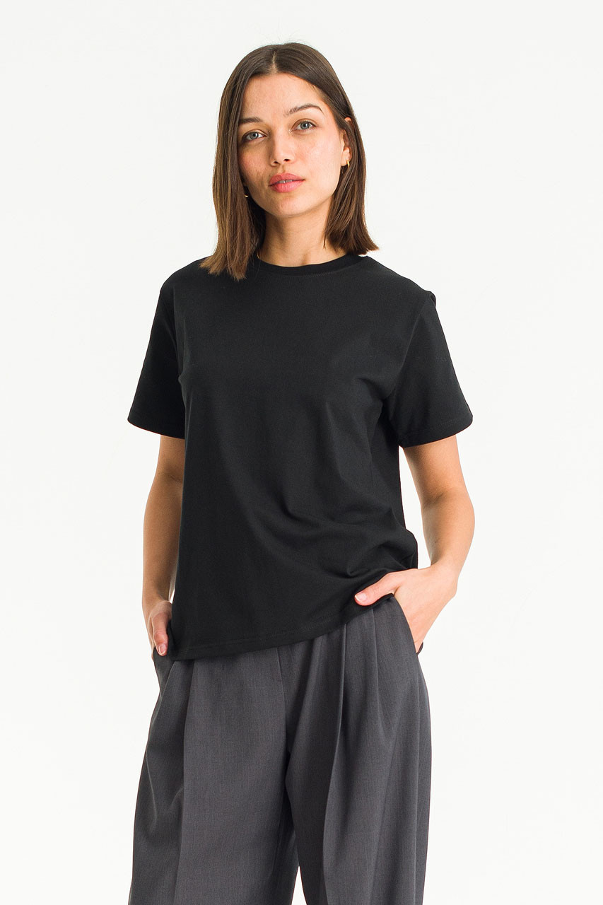 Hana Boy Fit Crew Neck Tee, Black