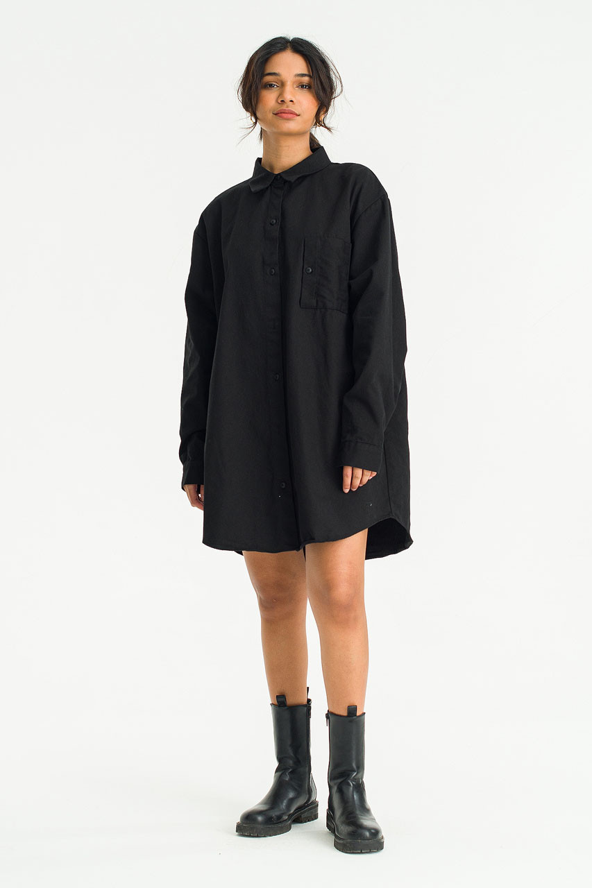 Oxford Mini Shirt Dress, Black