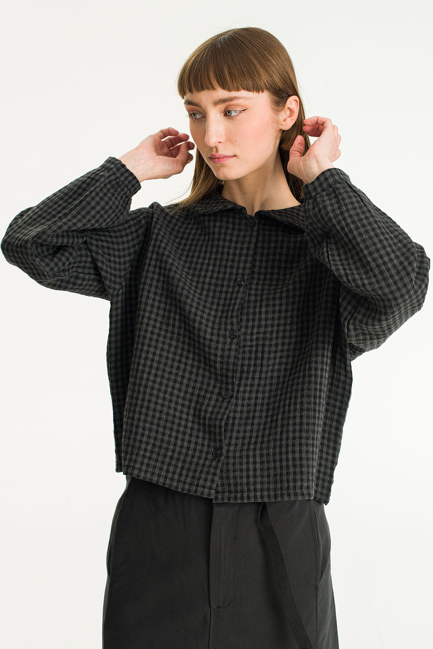Hoya Peter Pan Collar Gingham Blouse, Charcoal