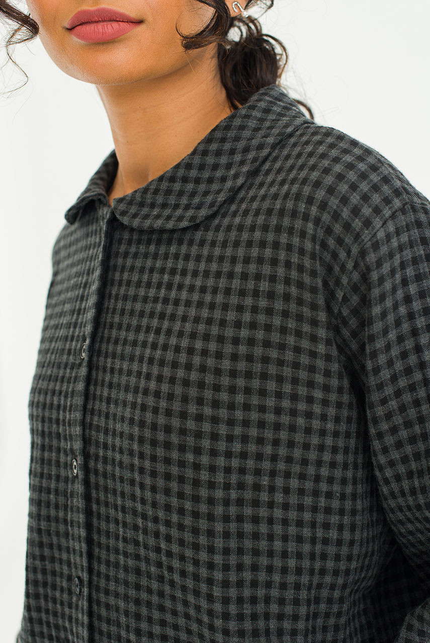 Hoya Peter Pan Collar Gingham Blouse, Charcoal