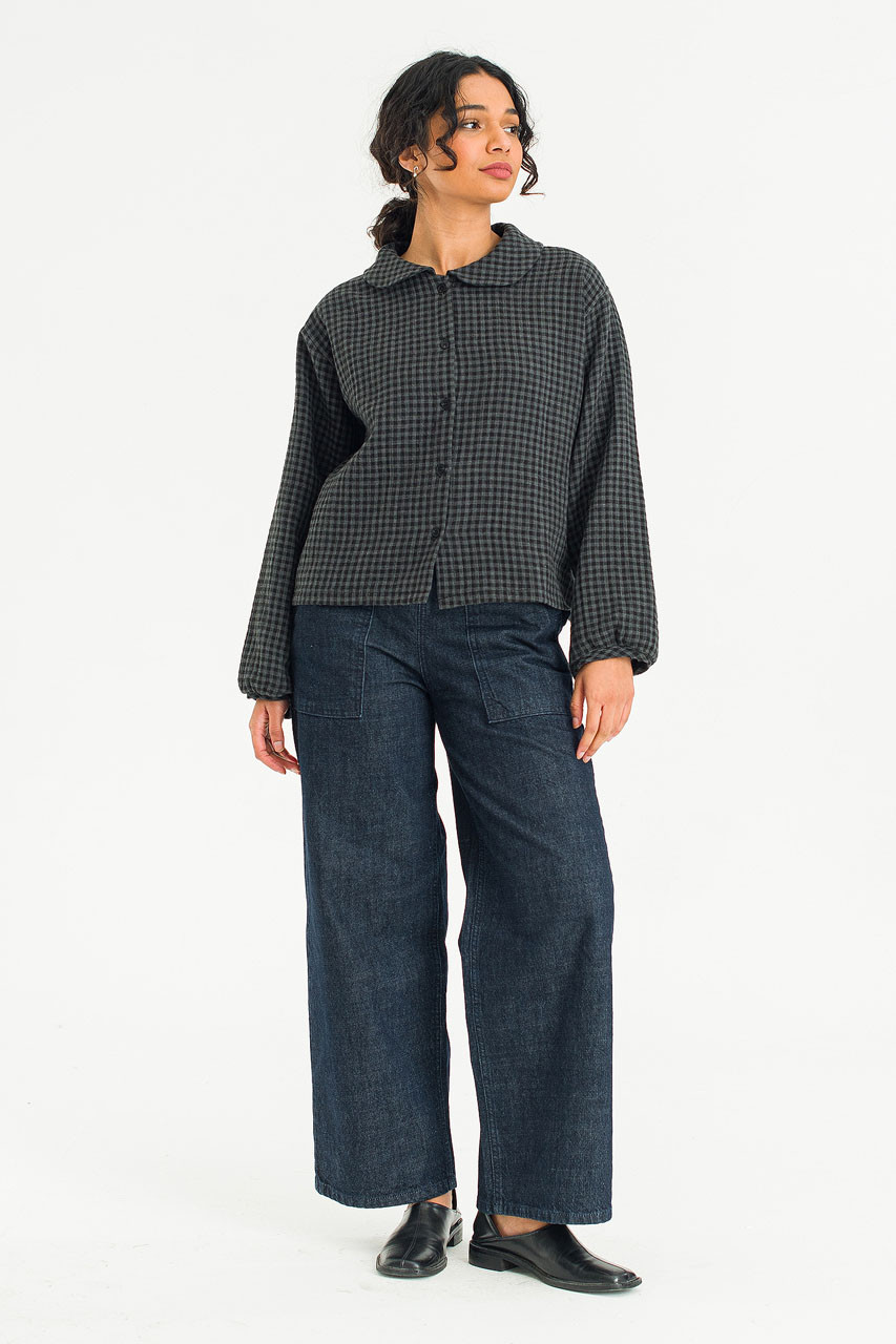 Hoya Peter Pan Collar Gingham Blouse, Charcoal