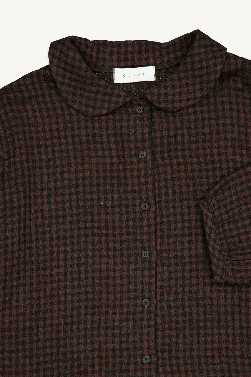 Hoya Peter Pan Collar Gingham Blouse, Brown