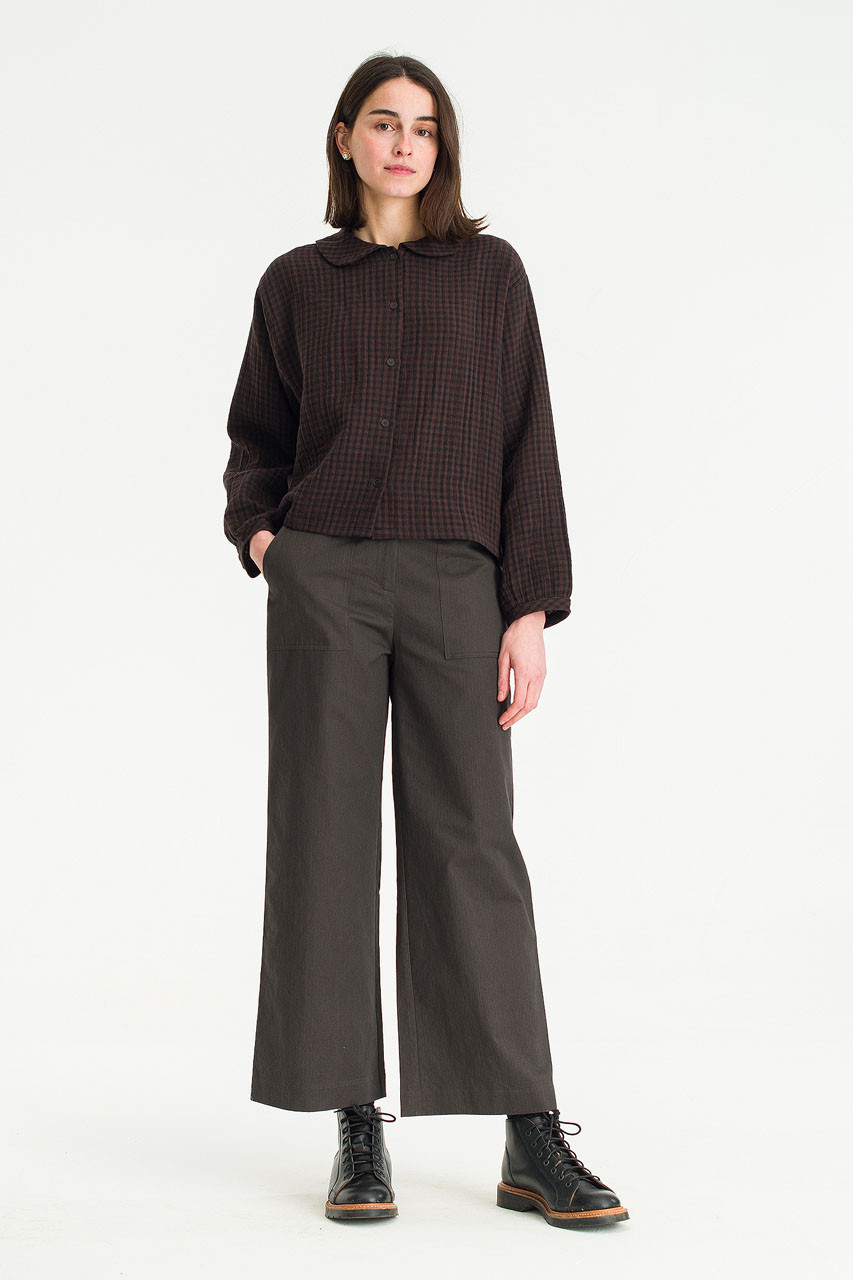 Hoya Peter Pan Collar Gingham Blouse, Brown