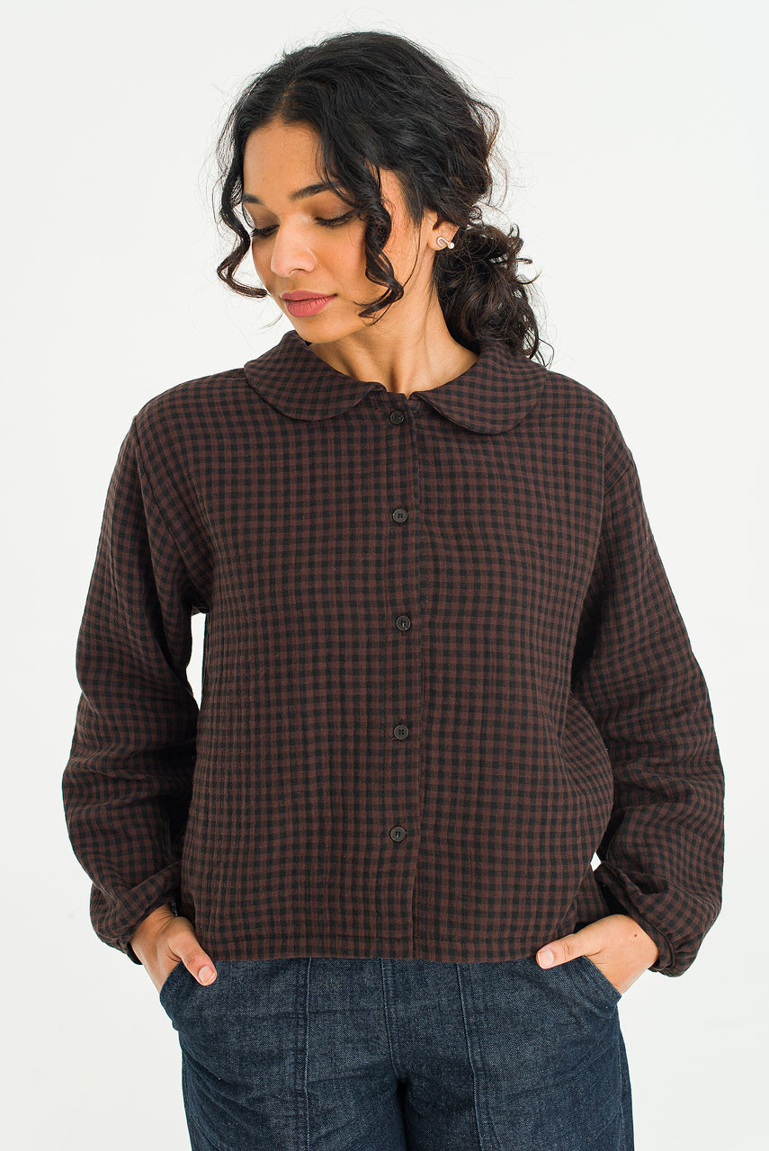 Hoya Peter Pan Collar Gingham Blouse, Brown