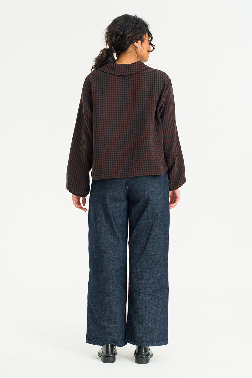 Hoya Peter Pan Collar Gingham Blouse, Brown