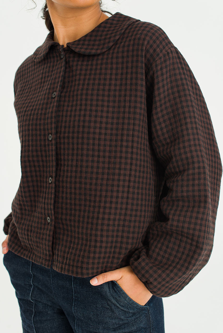 Hoya Peter Pan Collar Gingham Blouse, Brown