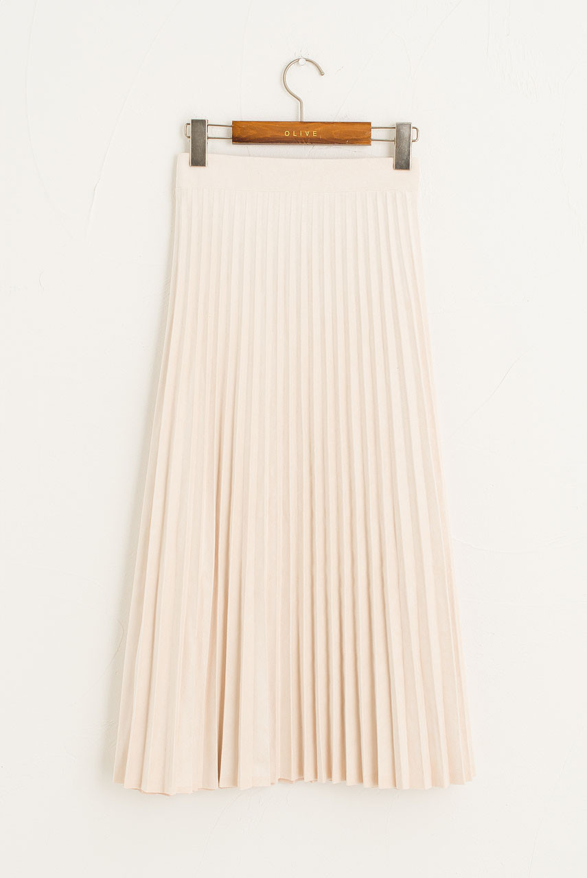 Moa Faux Suede Pleated Skirt, Ivory
