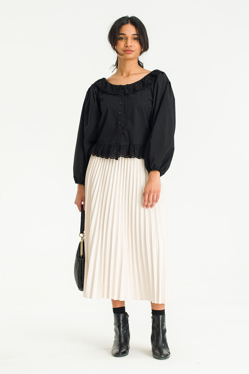 Moa Faux Suede Pleated Skirt, Ivory