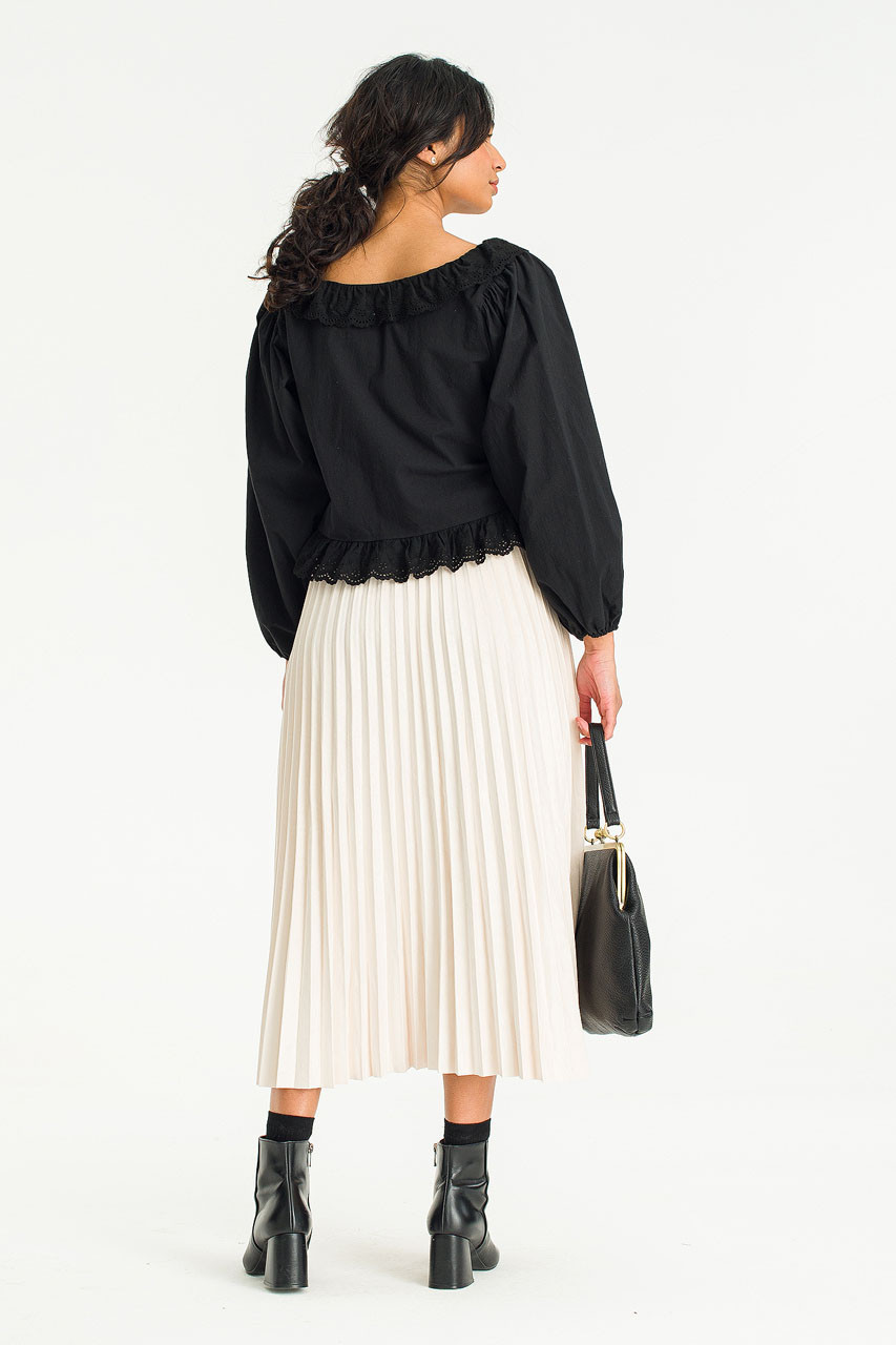 Moa Faux Suede Pleated Skirt, Ivory