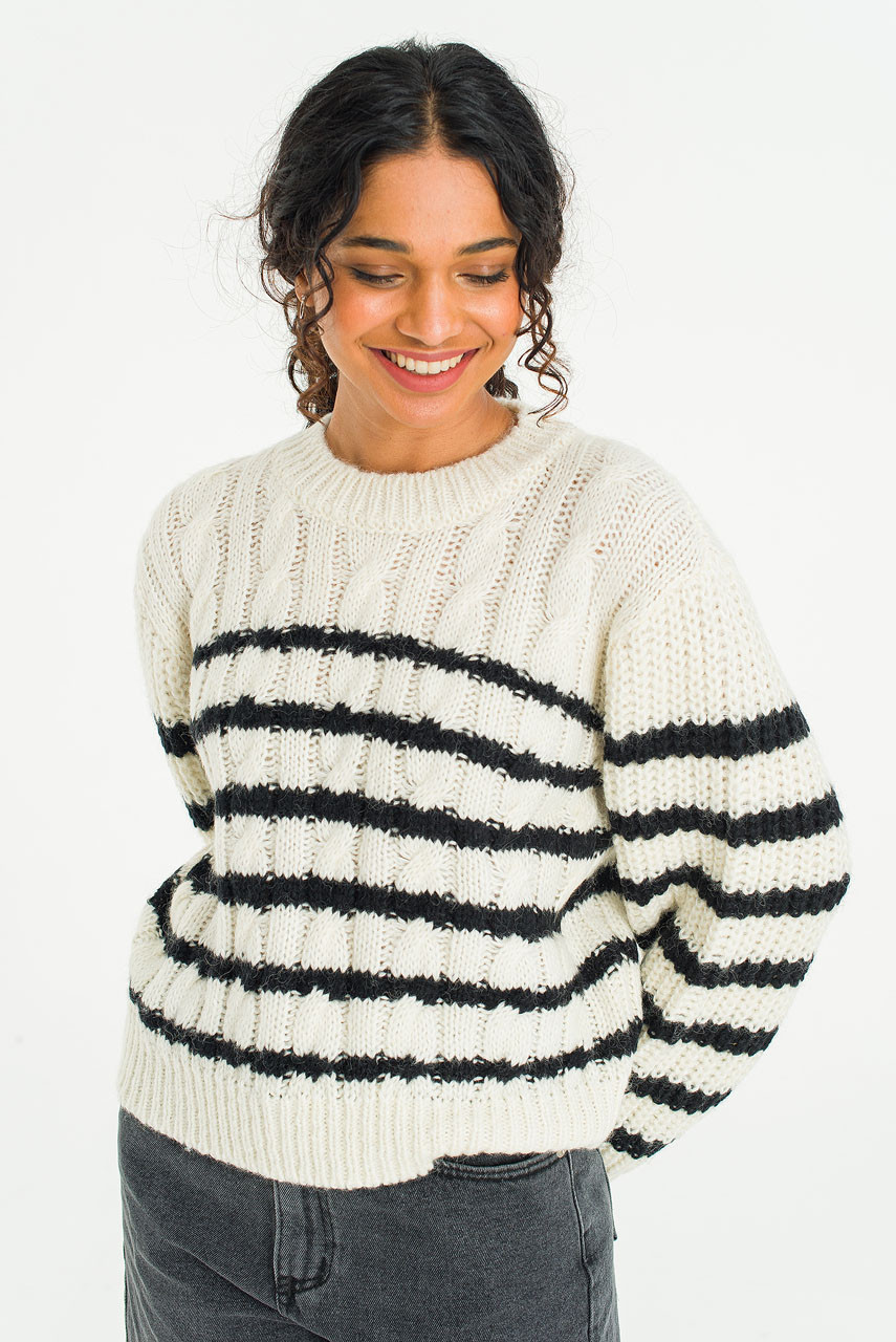Cable Stripe Jumper, Ivory
