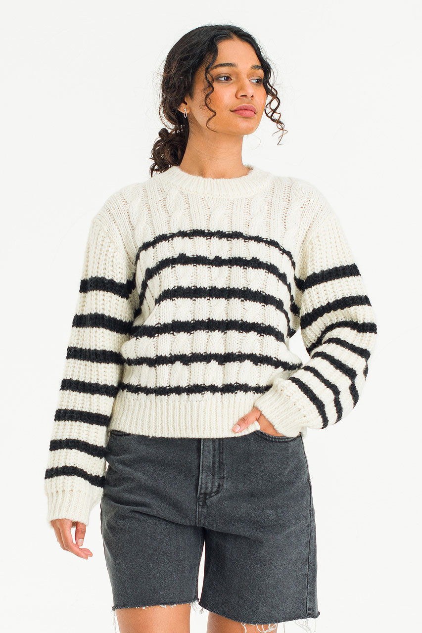 Cable Stripe Jumper, Ivory