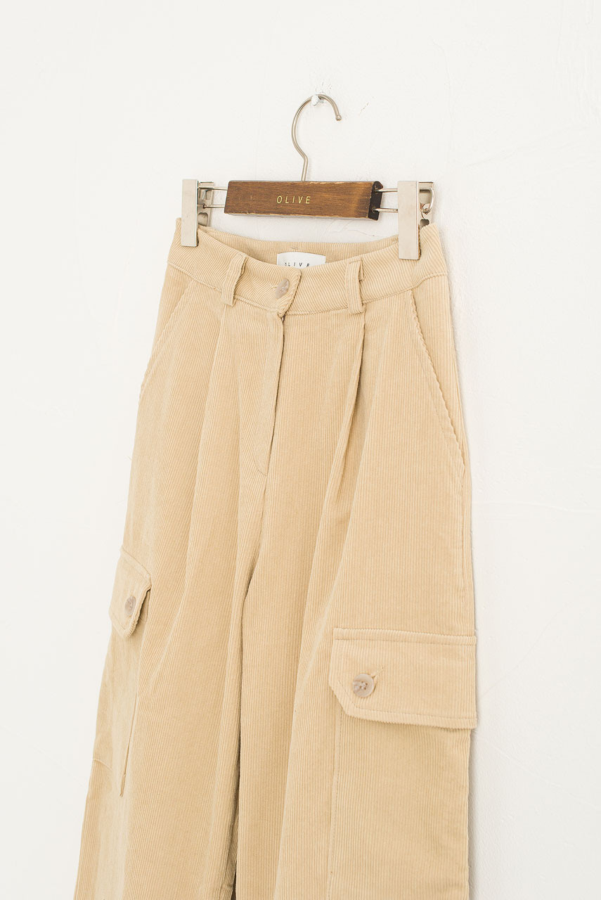 Boxy Cargo Cord Pants, Beige