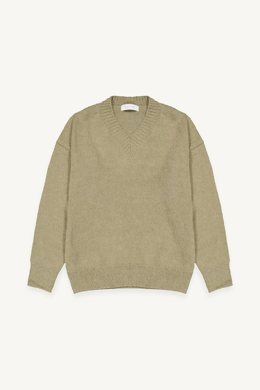 Blushed V Neck Jumper, Khaki
