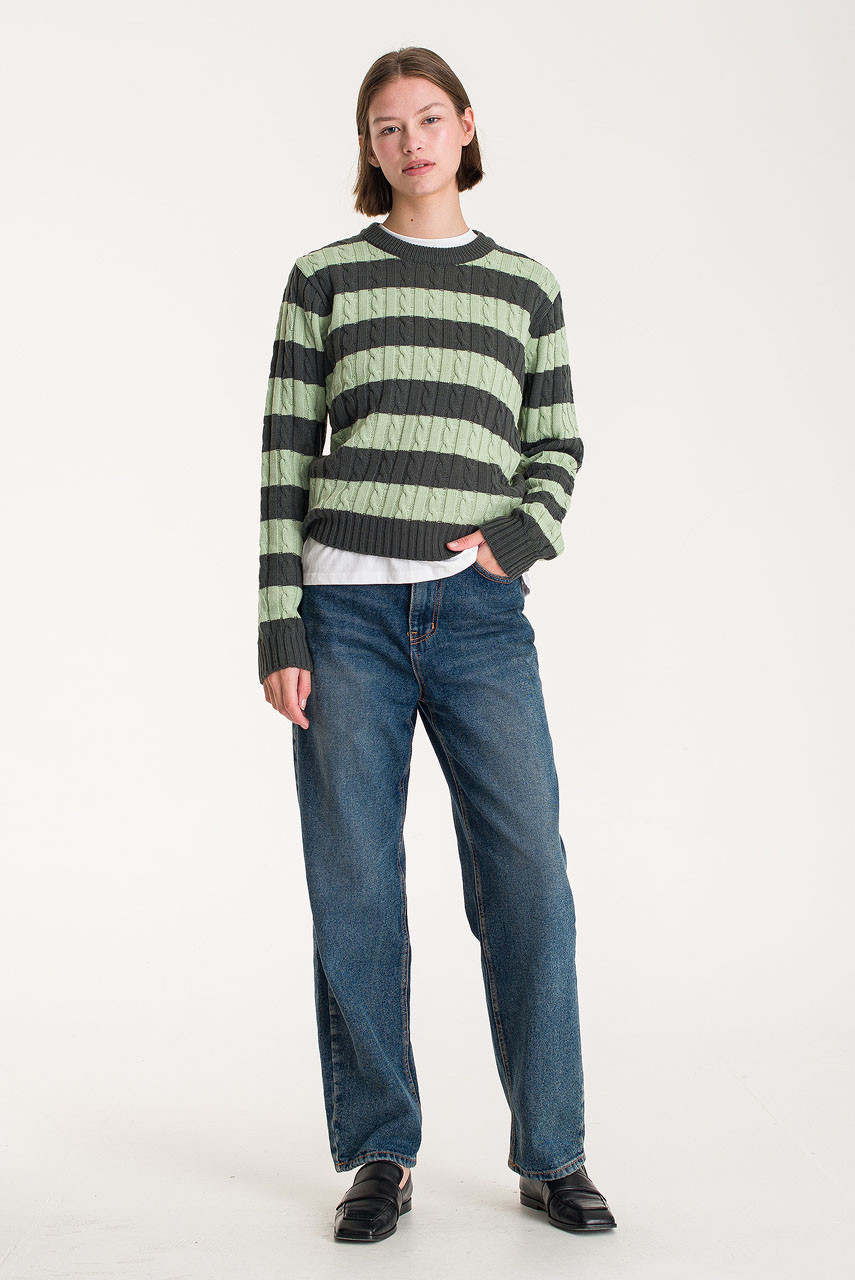 Sunny Stripe Cable Jumper, Khaki