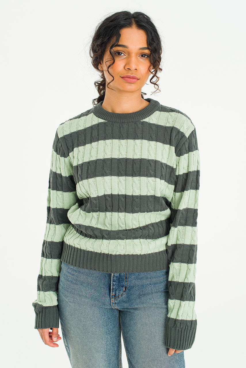 Sunny Stripe Cable Jumper, Khaki