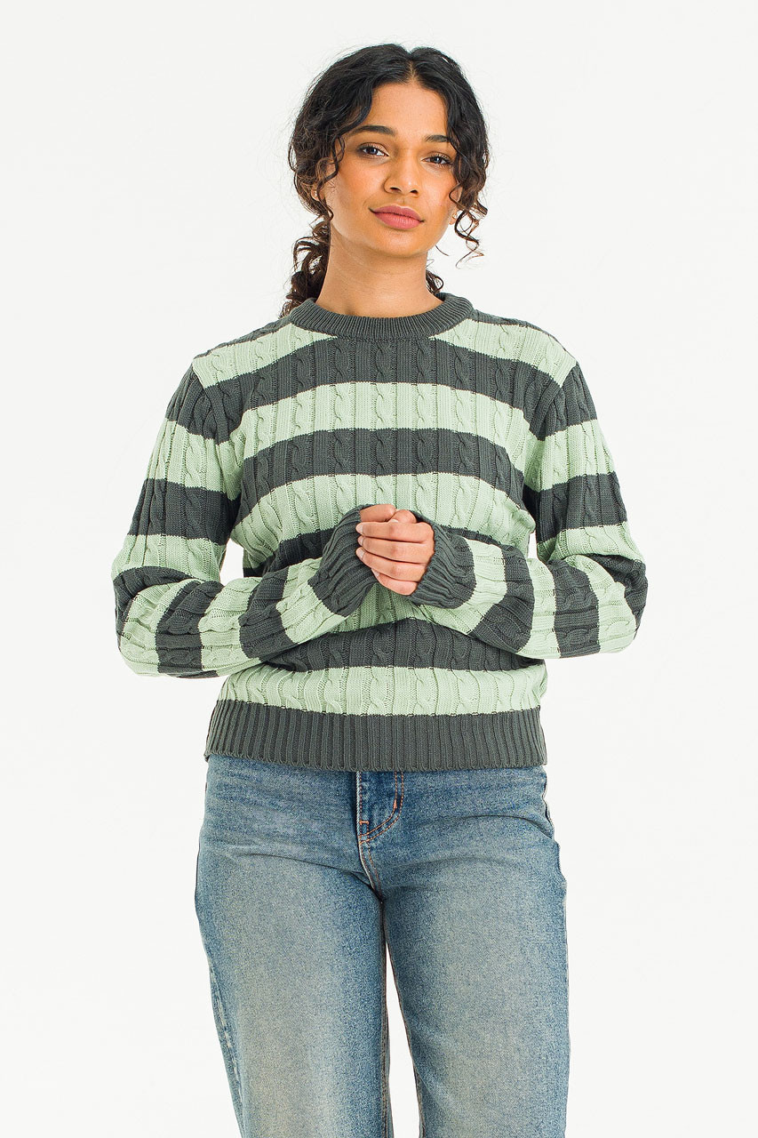 Sunny Stripe Cable Jumper, Khaki