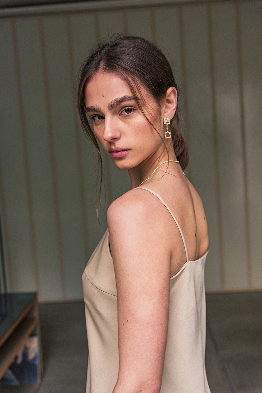 Laura Satin Sleeveless Dress, Creambeige