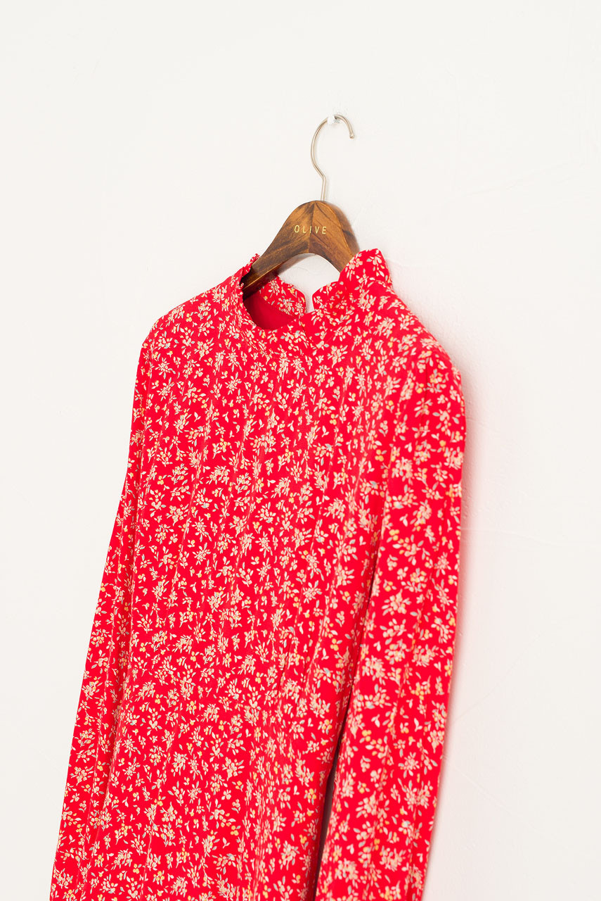 Frill Neck Long Dress, Red