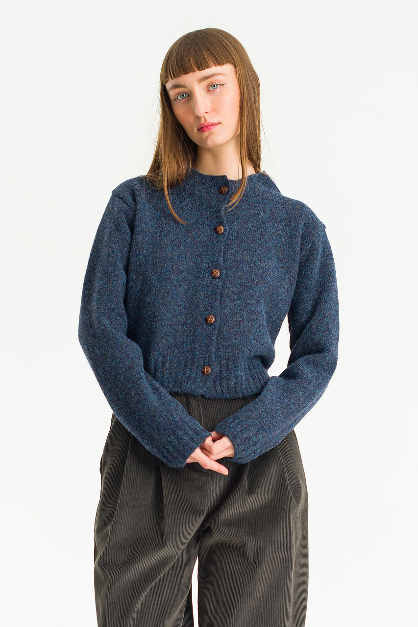 R06-1 (小花ニット) Hana Mini Crop Cardigan, Slate Blue