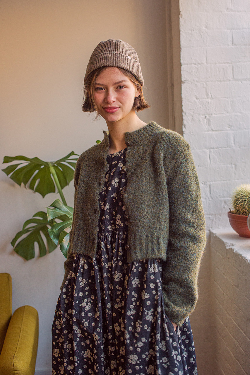 Hana Mini Crop Cardigan, Khaki Melange