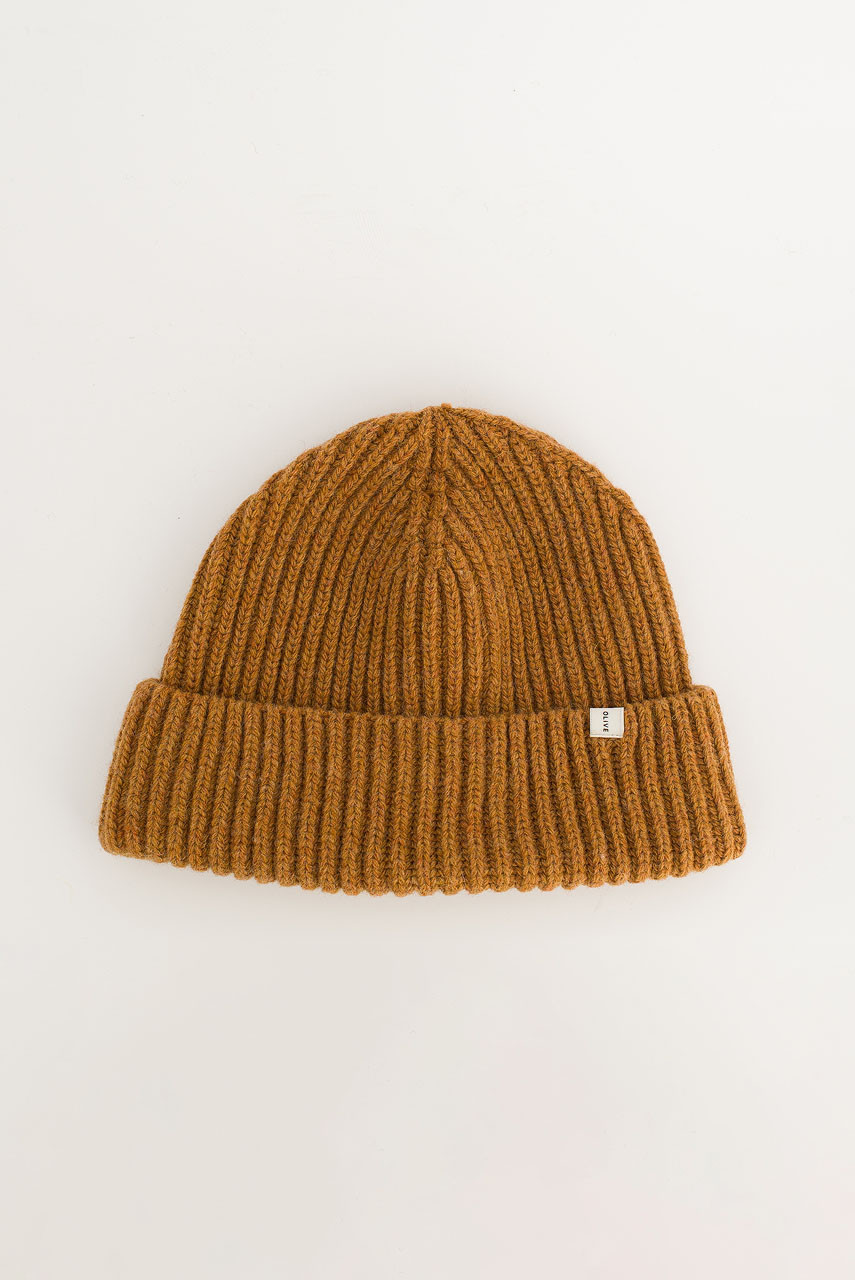 Himari Ribbed Wool Beanie, Camel