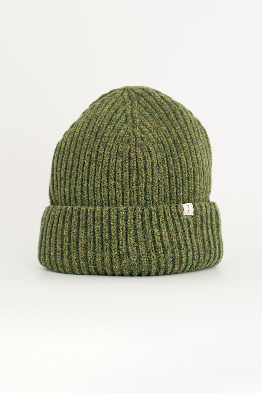 Himari Ribbed Wool Beanie, Khaki Melange
