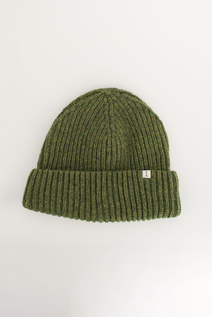 Himari Ribbed Wool Beanie, Khaki Melange