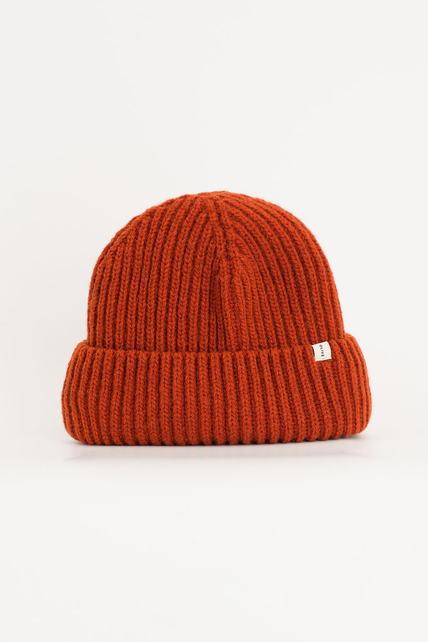 Himari Ribbed Wool Beanie, Sienna 