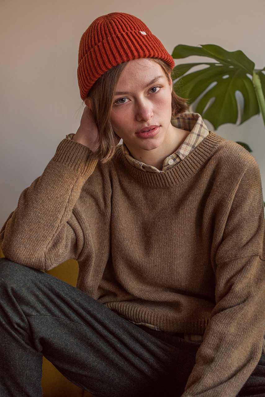 Himari Ribbed Wool Beanie, Sienna