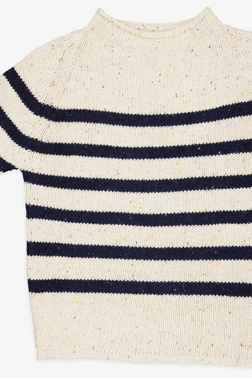 Stripe Boucle Boat Neck Jumper, Ivory/Navy