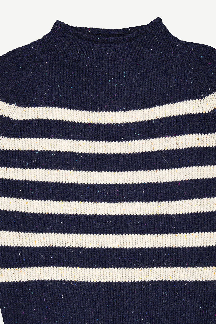Stripe Boucle Boat Neck Jumper, Navy/Ivory