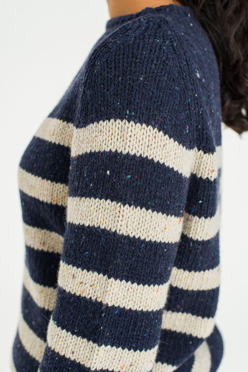 Stripe Boucle Boat Neck Jumper, Navy/Ivory