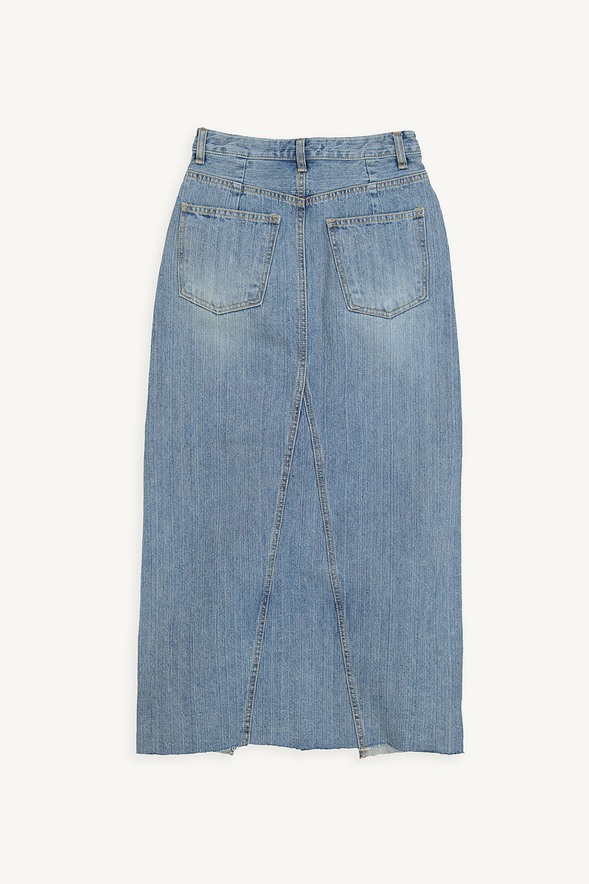 Slit Mid Length Denim Skirt, Blue
